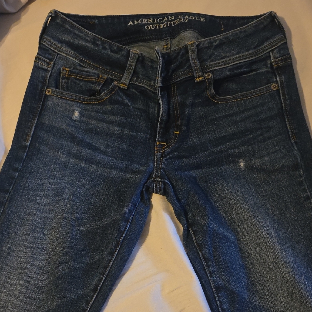 American Eagle Outfitters Women's Dark Blue Kick Boot Jeans 30" Inseam